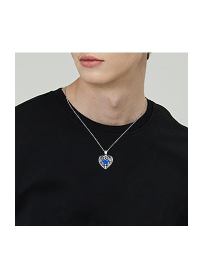 MARIO DRAFTS Filigree Heart Pendant Necklace with Blue Enamel and Crystal, Stainless Steel Chain - Image 5