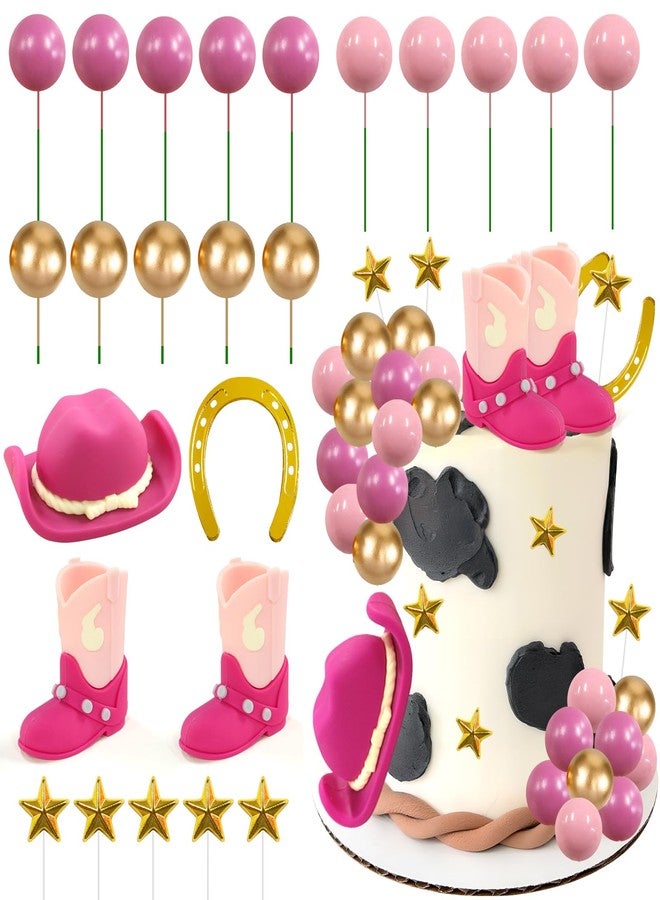 MEMOVAN Cowgirl Cake Topper 24PCS Cowboy Western Cake Decorations Cowgirl Hat and Boots Birthday Cake Toppers Pink Cow Balls Cake Topper for Cowgirls Western Theme Party Favors - Image 1