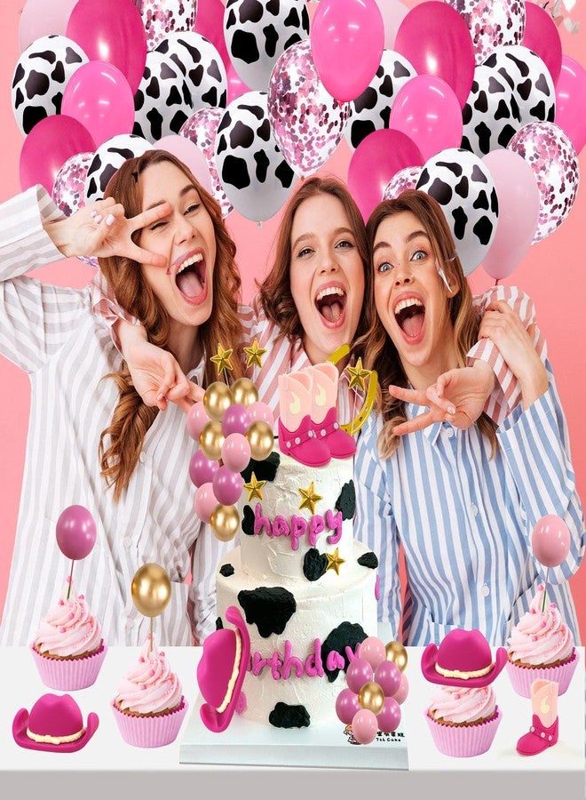 MEMOVAN Cowgirl Cake Topper 24PCS Cowboy Western Cake Decorations Cowgirl Hat and Boots Birthday Cake Toppers Pink Cow Balls Cake Topper for Cowgirls Western Theme Party Favors - Image 5