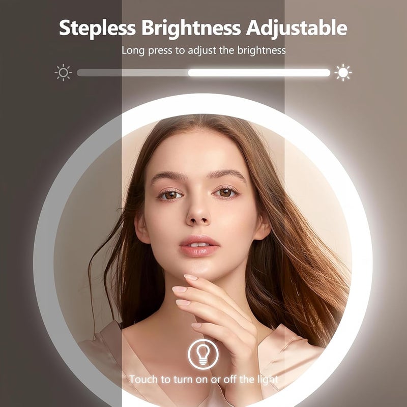 ون سيركل مرآة المكياج المضيئة من ، مرآة الزينة LED قابلة لإعادة الشحن بسعة 2500 مللي أمبير بحجم 8.6 بوصة مع مرآة مضيئة قابلة لتعديل الألوان والسطوع بثلاثة ألوان، مرآة مكبرة مضيئة 1x / 10x تعتبر أيضًا هدية جيدة (أسود SA) - Image 2