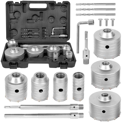 MonoPro 17PCS Concrete Hole Saw Kit with 2 Drill Bits, SDS Plus & Max Shank, Masonry Hole Saw Kit Size 30-110MM, Brick, Cement, Block, Concrete Drilling - Image 1
