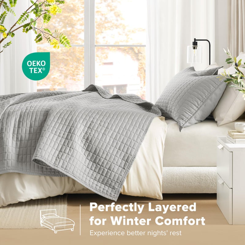 Comfort Spaces Kienna Quilt Set-Luxury Double Sided Stitching Design Summer Blanket, Lightweight, Soft, All Season Bedding Layer, Matching Sham, Gray, Coverlet Full/Queen(90"x90") 3 Piece - Image 3