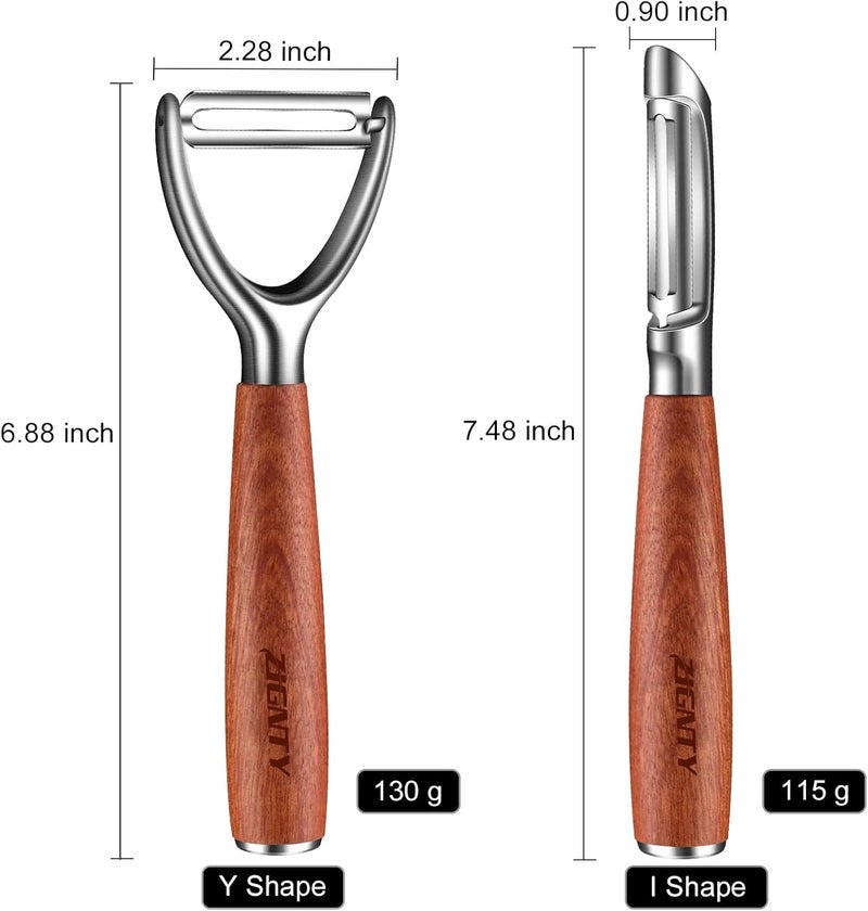 ZIGNTY Premium Vegetable Peeler Stainless Steel，Ultra Sharp Potato Peelers for Kitchen, Swivel Blade Veggie Fruit Peeler, Carrot Cucumber Peeler with Wood Ergonomic Handle (Y Shaped) - Image 5