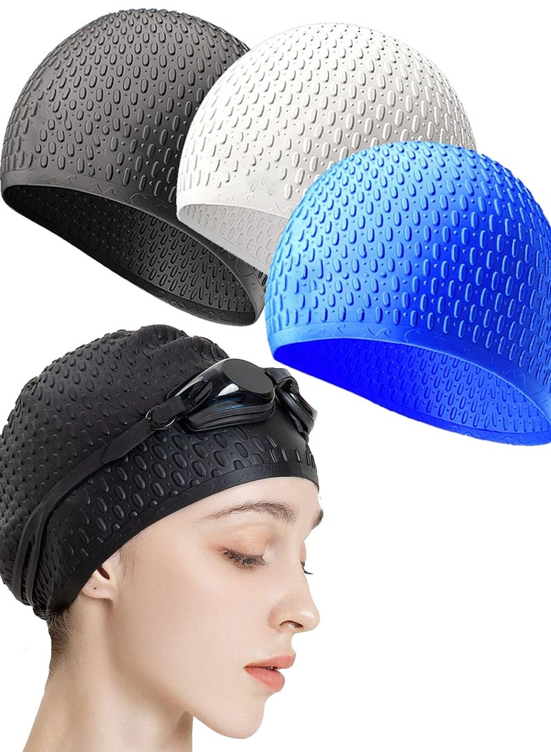 3 قطع قبعة سباحة ناعمة مريحة مقاومة للماء عالية المرونة قبعة سباحة سيليكون عالمية للبالغين - Image 1