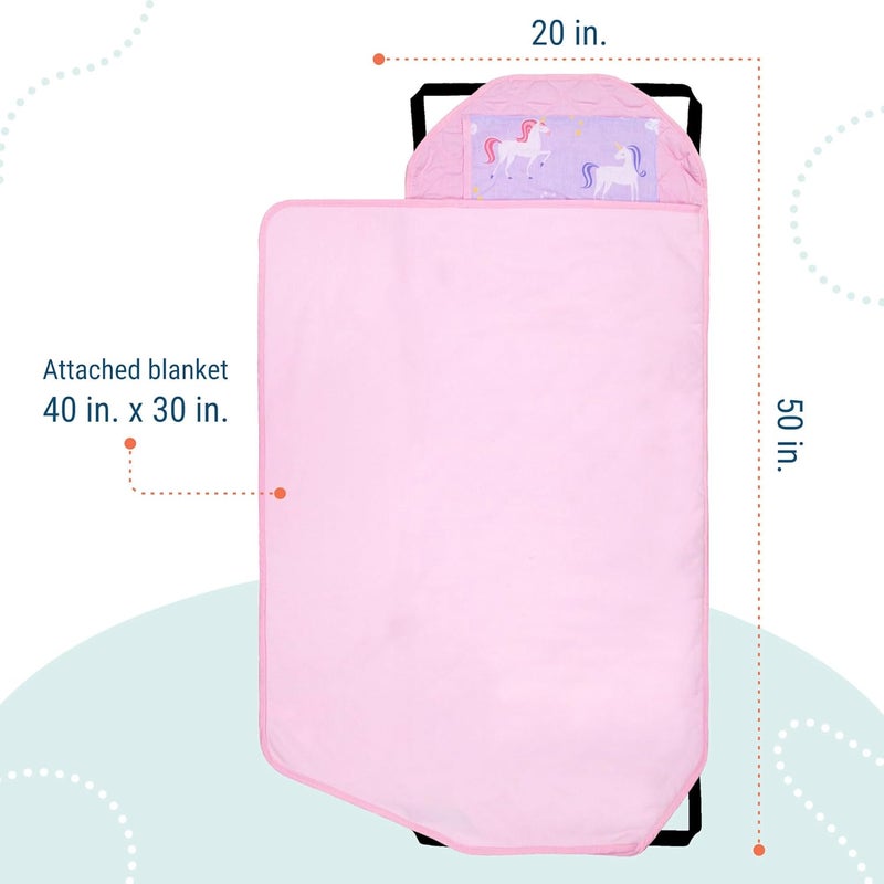 Wildkin Modern Kids Nap Mat  Soft Cotton Blend with Pillow  Elastic Straps for School  Travel  Unicorn - Image 3