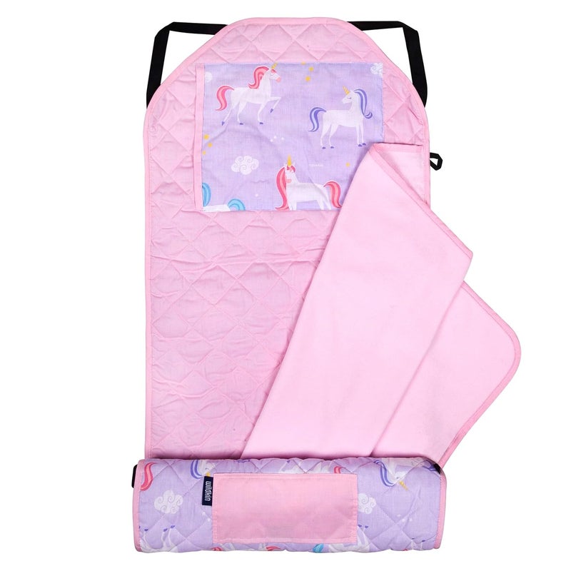Wildkin Modern Kids Nap Mat  Soft Cotton Blend with Pillow  Elastic Straps for School  Travel  Unicorn - Image 5
