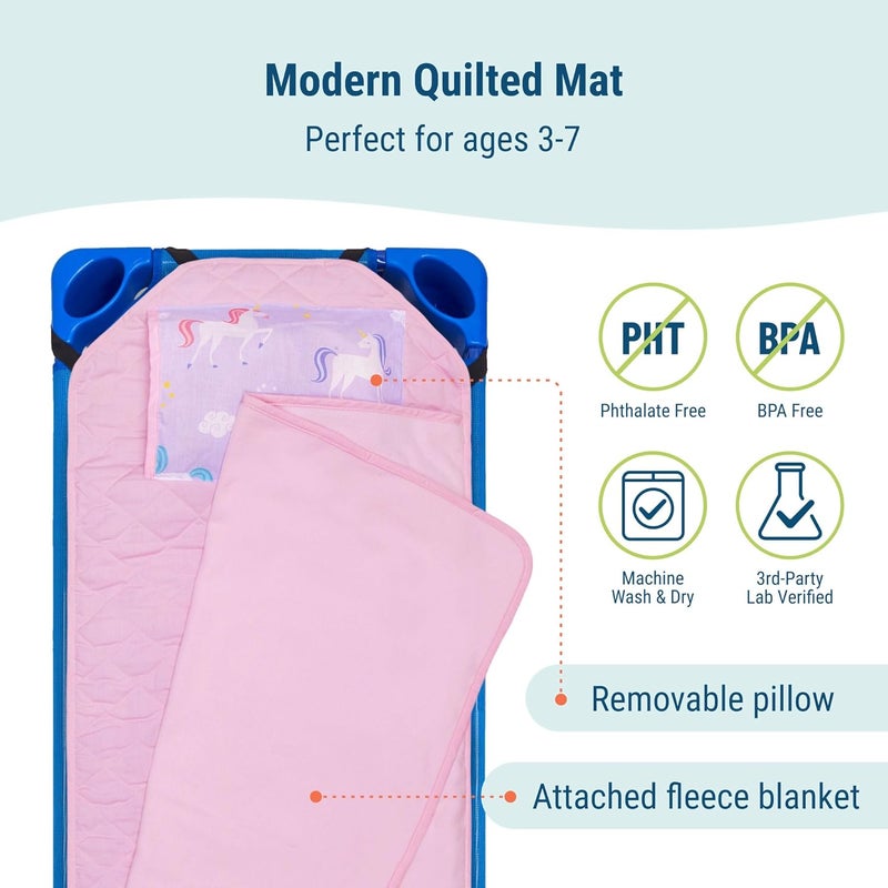 Wildkin Modern Kids Nap Mat  Soft Cotton Blend with Pillow  Elastic Straps for School  Travel  Unicorn - Image 4