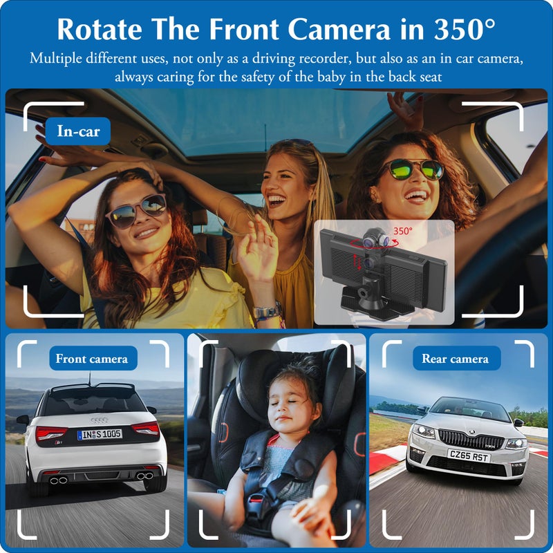 Carpuride 4K W903 Portable Wireless Carplay & Android Auto with Dash Cam - 9.3" HD IPS Screen, 4K Front Camera, Loop Recording, Bluetooth, Mirror Link, GPS, Siri, Dashboard Mounted - Image 5