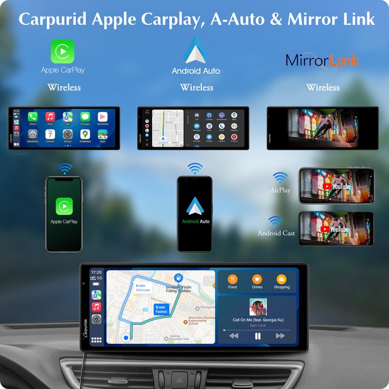 Carpuride 4K W903 Portable Wireless Carplay & Android Auto with Dash Cam - 9.3" HD IPS Screen, 4K Front Camera, Loop Recording, Bluetooth, Mirror Link, GPS, Siri, Dashboard Mounted - Image 2