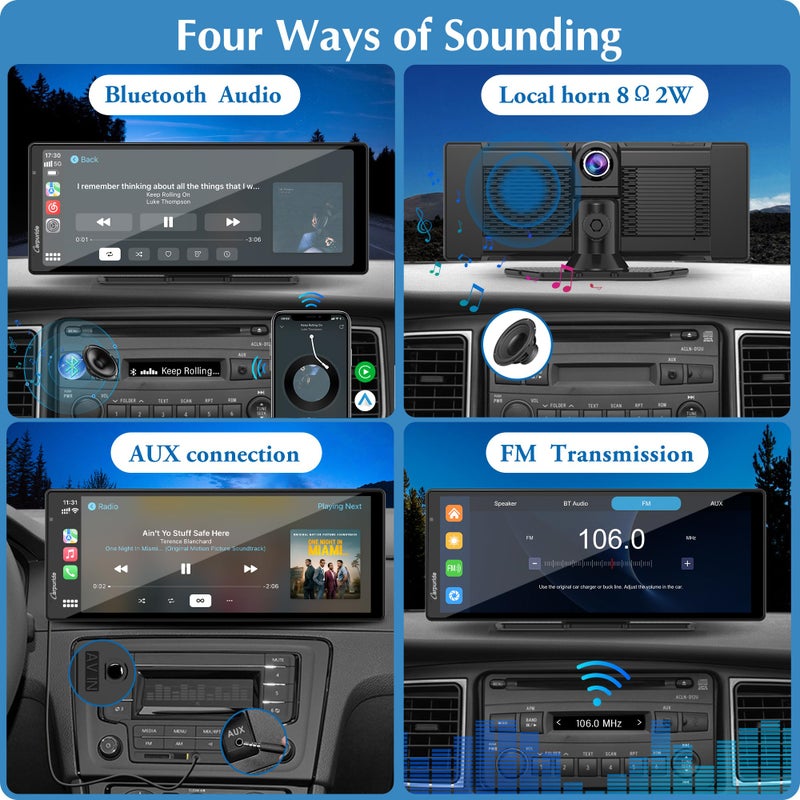 Carpuride 4K W903 Portable Wireless Carplay & Android Auto with Dash Cam - 9.3" HD IPS Screen, 4K Front Camera, Loop Recording, Bluetooth, Mirror Link, GPS, Siri, Dashboard Mounted - Image 3
