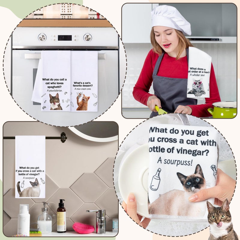 R HORSE 5Pcs Cats Kitchen Towels Set - Funny Cat Pun Jokes Absorbent Quick Dry Cloth Dish Tea Towels Reusable Bar Hand Dishcloths Decor for Cat Lovers Bathroom Kitchen Home Supplies Housewarming Gifts - Image 4