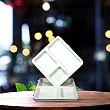 Coolkart FoodGrade Polycarbonate 3 in 1 Compartments Pav Bhaji Plate Dinner Plates Serving Plates Pack of 12 White - Image 5