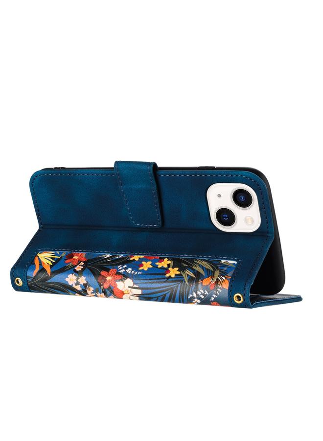 S-TOP Case For iPhone 14 Plus Floral Pattern Leather Phone Case with Lanyard - Image 4