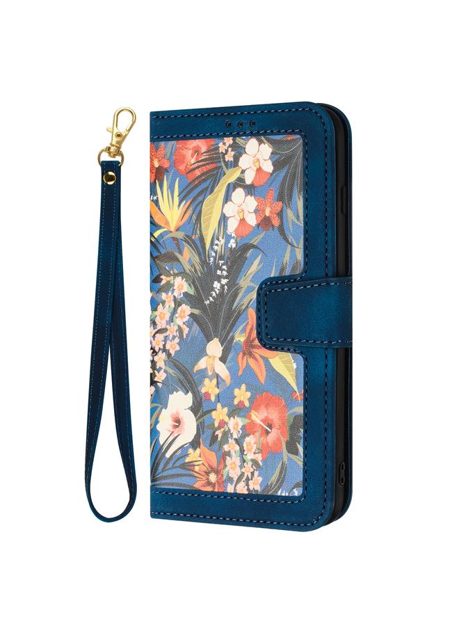 S-TOP Case For iPhone 14 Plus Floral Pattern Leather Phone Case with Lanyard - Image 2