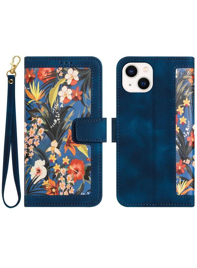 S-TOP Case For iPhone 14 Plus Floral Pattern Leather Phone Case with Lanyard - Image 1
