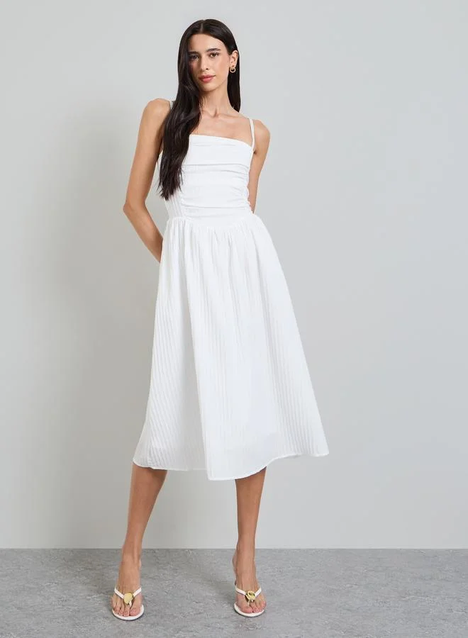 ستايلي White Strappy A-Line Midi Dress