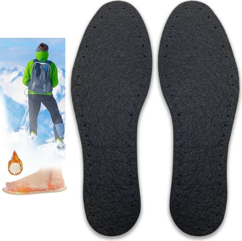 Neystore Wool Felt Thermal Insoles, Winter Warm Wool Felt Boot Shoe Insoles - 1 Pair