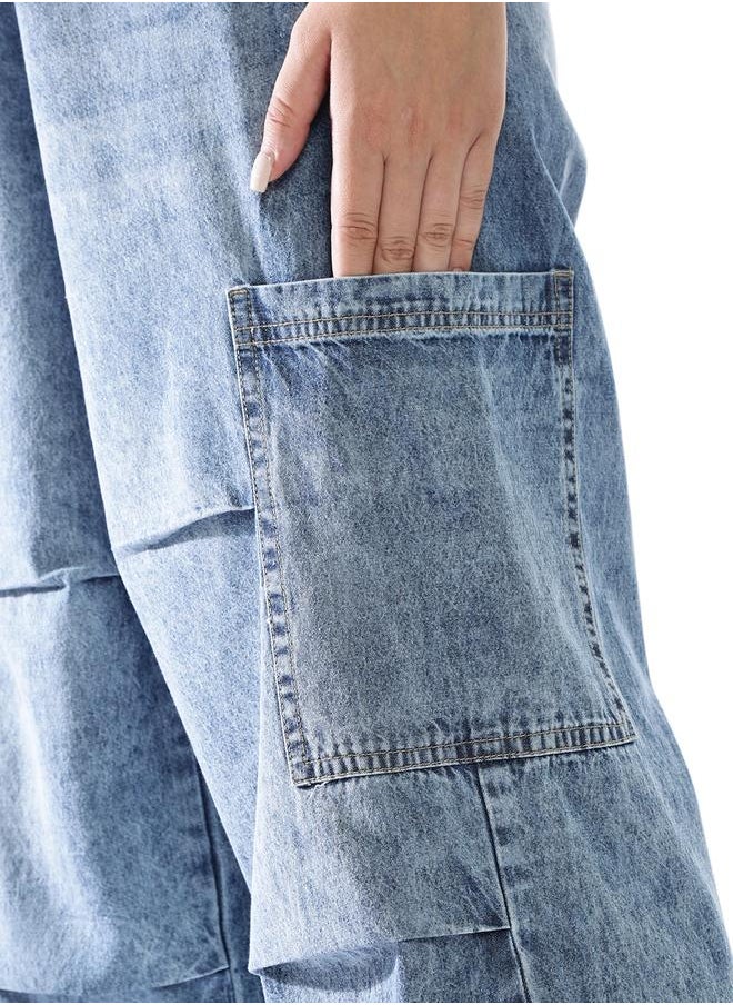 Hubberholme Women Baggy Fit Parachute Cargo High-Rise Light Fade Jeans  - Image 5