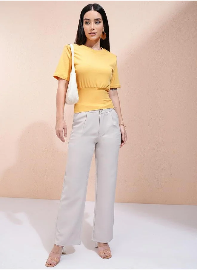 طوكيو توكيز Ribbed Round Neck Fitted Waist Top by Styli