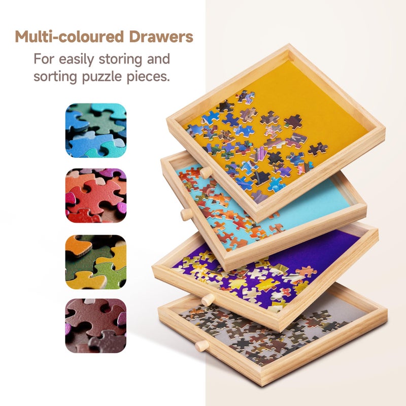 Tektalk Jigsaw Puzzle Table with Integrated Adjustable Stand/Bracket and Removable Cover, 3-Tilting-Angle Wooden Plateau Portable Puzzle Board with 4 Sorting Drawers, for Up to 1000 Pieces - Image 4