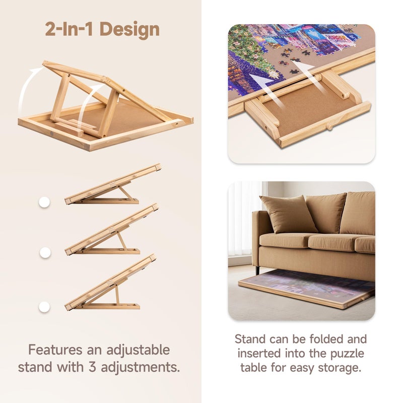 Tektalk Jigsaw Puzzle Table with Integrated Adjustable Stand/Bracket and Removable Cover, 3-Tilting-Angle Wooden Plateau Portable Puzzle Board with 4 Sorting Drawers, for Up to 1000 Pieces - Image 2