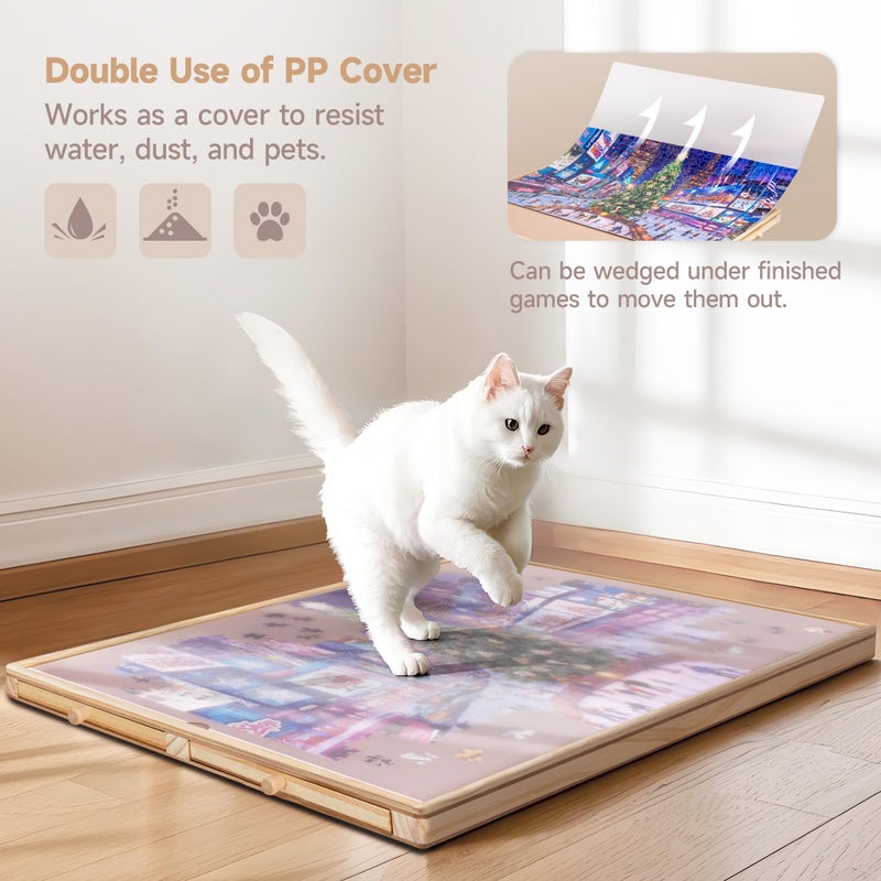 Tektalk Jigsaw Puzzle Table with Integrated Adjustable Stand/Bracket and Removable Cover, 3-Tilting-Angle Wooden Plateau Portable Puzzle Board with 4 Sorting Drawers, for Up to 1000 Pieces - Image 3