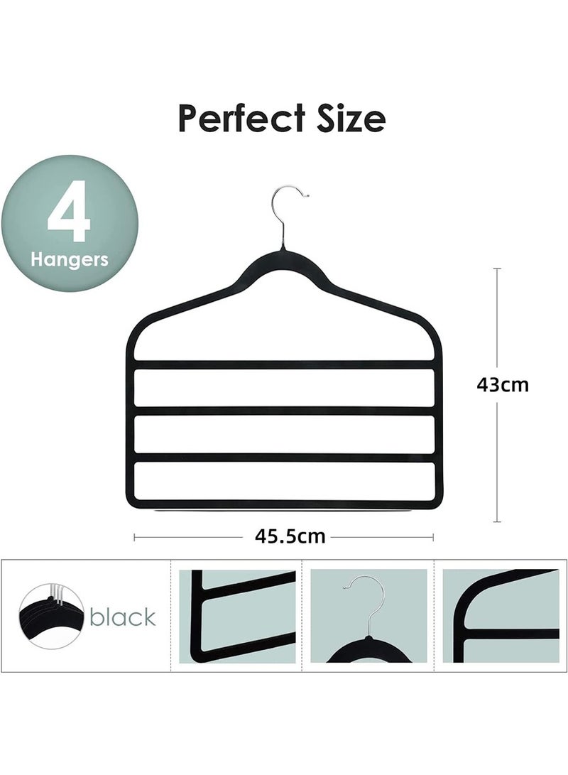 BEIRUI 4pcs Velvet Pant Hangers Space Saving Non Slip Velvet Hangers, 4Pack Black Velvet Hangers Multi Layer - Image 3