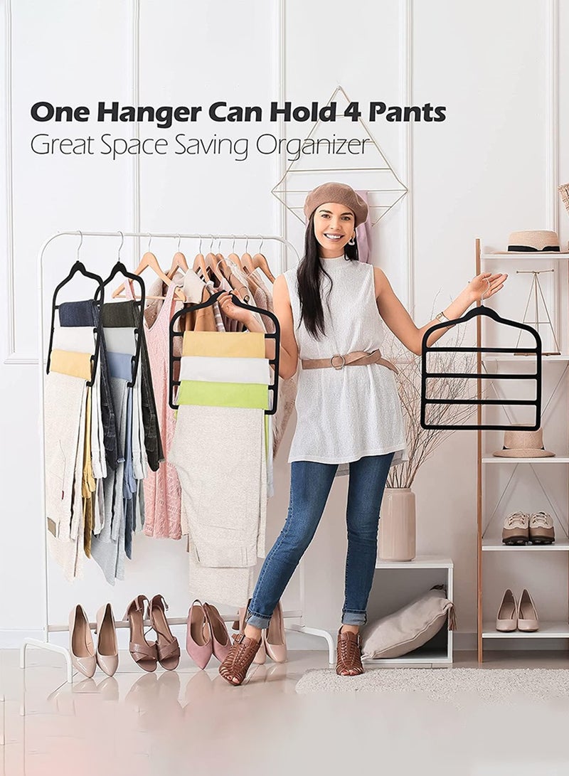 BEIRUI 4pcs Velvet Pant Hangers Space Saving Non Slip Velvet Hangers, 4Pack Black Velvet Hangers Multi Layer - Image 2