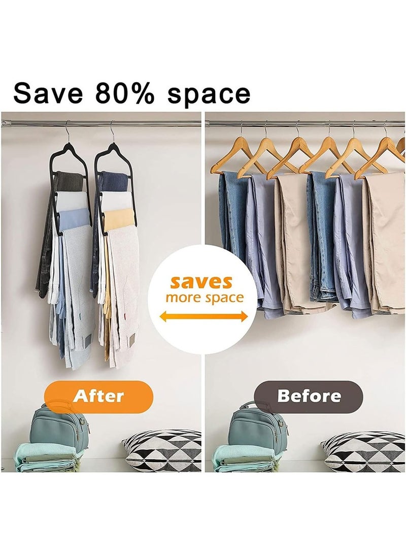 BEIRUI 4pcs Velvet Pant Hangers Space Saving Non Slip Velvet Hangers, 4Pack Black Velvet Hangers Multi Layer - Image 4