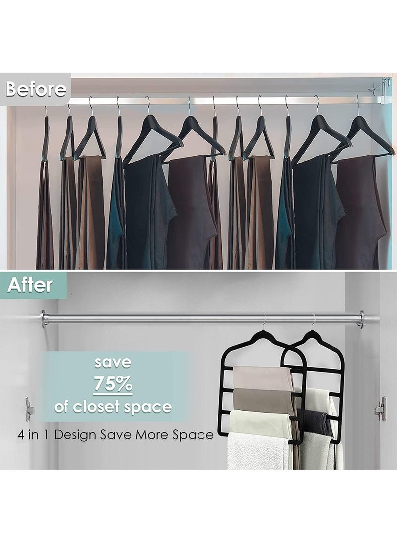 BEIRUI 4pcs Velvet Pant Hangers Space Saving Non Slip Velvet Hangers, 4Pack Black Velvet Hangers Multi Layer - Image 5