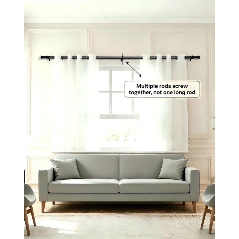 Matte Black Extendable Curtain Rods, Curtain Rod 32 to 144 inch for Windows, Heavy Duty 1 Inch Diameter Adjustable Curtain Pole, Curtain Rod with Brackets, Ideal for Bedroom, Living room - Image 2