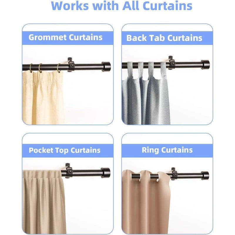 Matte Black Extendable Curtain Rods, Curtain Rod 32 to 144 inch for Windows, Heavy Duty 1 Inch Diameter Adjustable Curtain Pole, Curtain Rod with Brackets, Ideal for Bedroom, Living room - Image 5