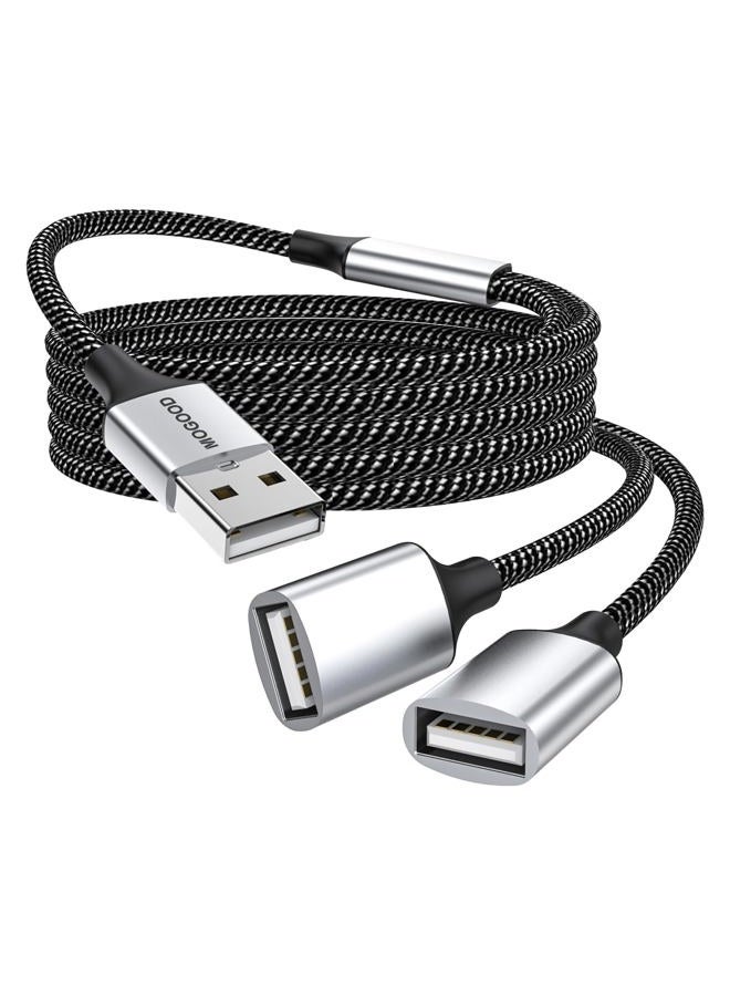 MOGOOD كابل تمديد USB، USB A ذكر إلى 2 أنثى كابل تمديد متين، كابل تقسيم USB مضفر من النايلون لنقل البيانات بسرعة متوافق مع الطابعة، لوحة المفاتيح USB، محرك فلاش، القرص الصلب، بلاي ستيشن - Image 1