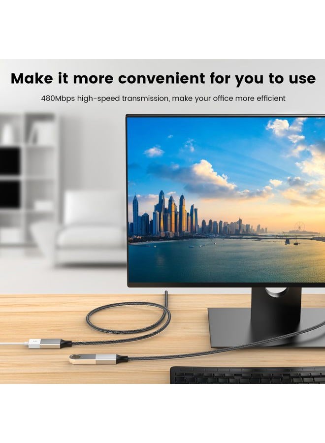 MOGOOD كابل تمديد USB، USB A ذكر إلى 2 أنثى كابل تمديد متين، كابل تقسيم USB مضفر من النايلون لنقل البيانات بسرعة متوافق مع الطابعة، لوحة المفاتيح USB، محرك فلاش، القرص الصلب، بلاي ستيشن - Image 2