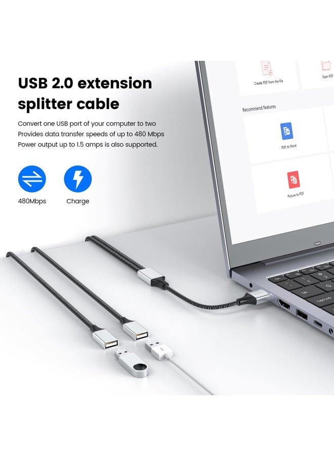 MOGOOD كابل تمديد USB، USB A ذكر إلى 2 أنثى كابل تمديد متين، كابل تقسيم USB مضفر من النايلون لنقل البيانات بسرعة متوافق مع الطابعة، لوحة المفاتيح USB، محرك فلاش، القرص الصلب، بلاي ستيشن - Image 3