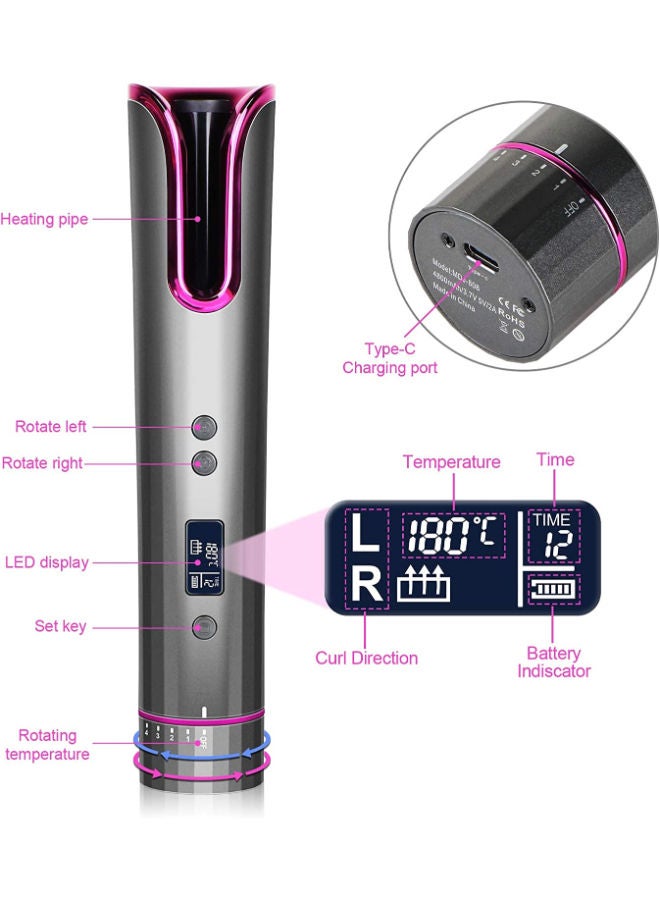 SHOPI Wireless Hair Curler- Auto Curling Iron with LCD Temperature Display and Timer, USB Rechargeable Travel Curling Iron  - Image 3