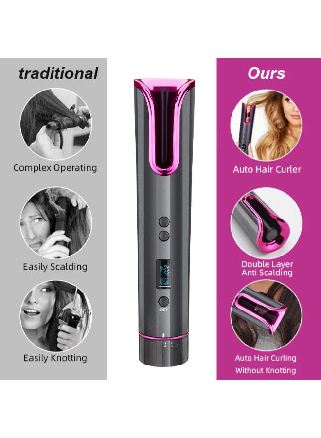 SHOPI Wireless Hair Curler- Auto Curling Iron with LCD Temperature Display and Timer, USB Rechargeable Travel Curling Iron  - Image 4