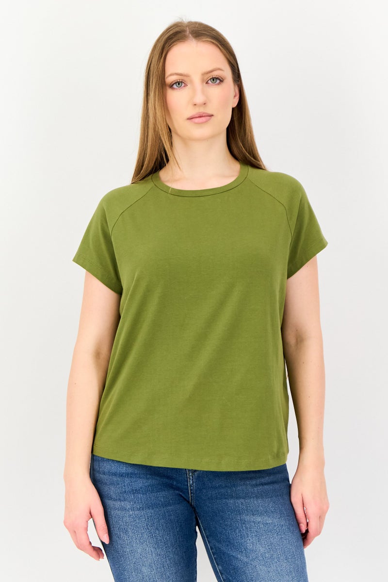 Only x Jdy Women Crew Neck Short Sleeve Plain T-Shirt, Olive - Image 1