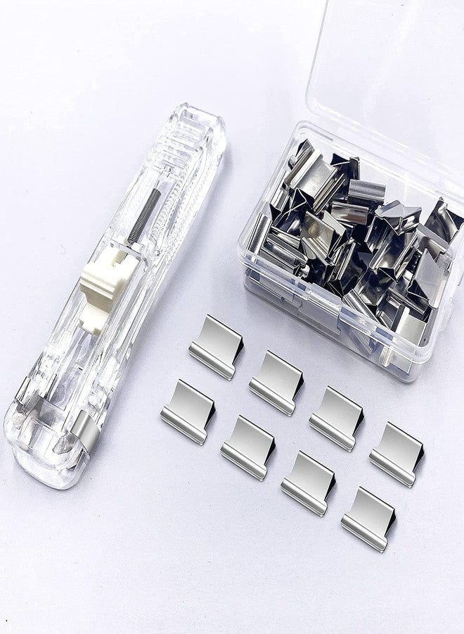 Kunya® Office Supplies Push Stapler, Transparent Stapler with Steel Clips, Modern Style, 50 Reusable Clips - Image 1