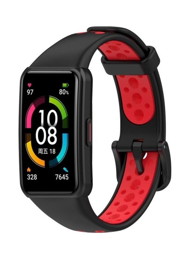 NIBEMINENT Replacement Silicone Watchband For Huawei Band 6/Honor 6 Black/Red - Image 4