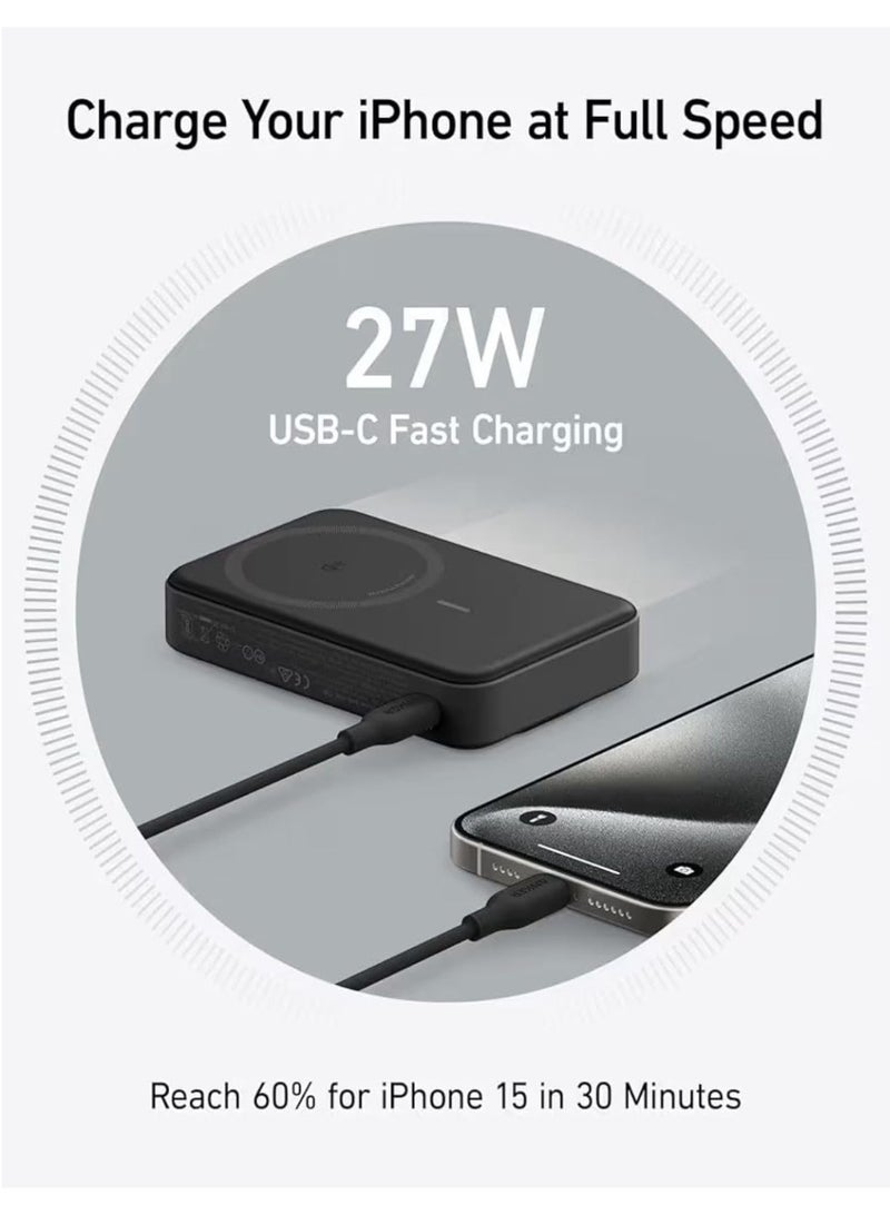 أنكر Anker Nano Power Bank,27W MagSafe Compatible Charger, 10,000 mAh, Display & Foldable Stand, for iPhone 17/16/15/14, with USB-C Cable (A110Z) black - Image 3