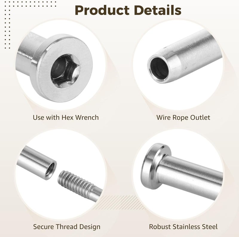 50 PCS Invisible Cable Railing Kit for 1/8 in Wire Rope, Stainless Steel Swage Stud End with Invisible Receiver, Includes L-Shaped Hex Wrench, for 2 x 2 in Wood or Metal Posts - Image 4