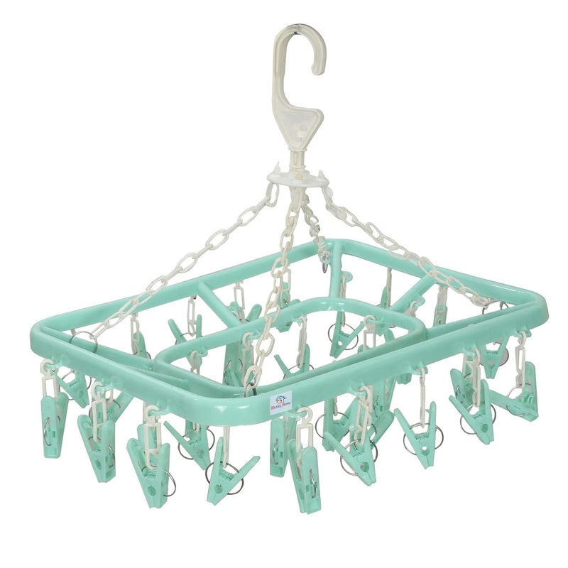 MU Enterprises Cloth Drying Hanger Rack 32 Clips360 Degree Portable Rotatable ClipsSpace Saving Travel Durable PlasticSize 40 x 38 x 30 CM  - Image 1