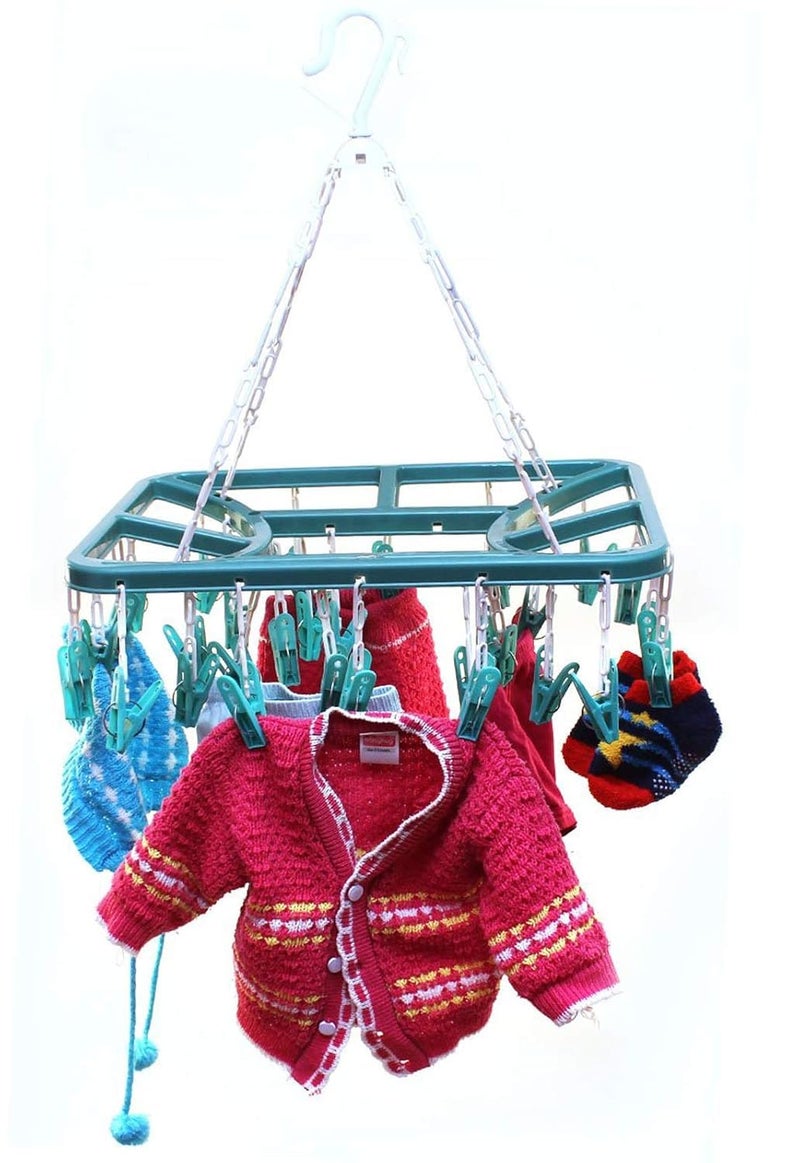 MU Enterprises Cloth Drying Hanger Rack 32 Clips360 Degree Portable Rotatable ClipsSpace Saving Travel Durable PlasticSize 40 x 38 x 30 CM  - Image 3