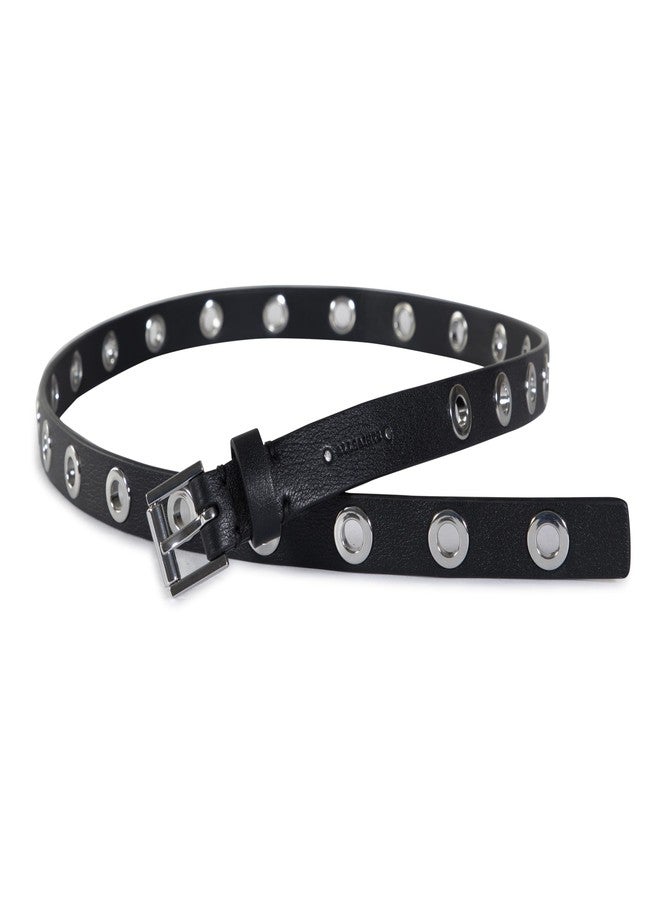 AllSaints Women's 1 Inch Eyelet Leather Belt, Fully Adjustable with Roller Buckle, Black, M-L - Image 2