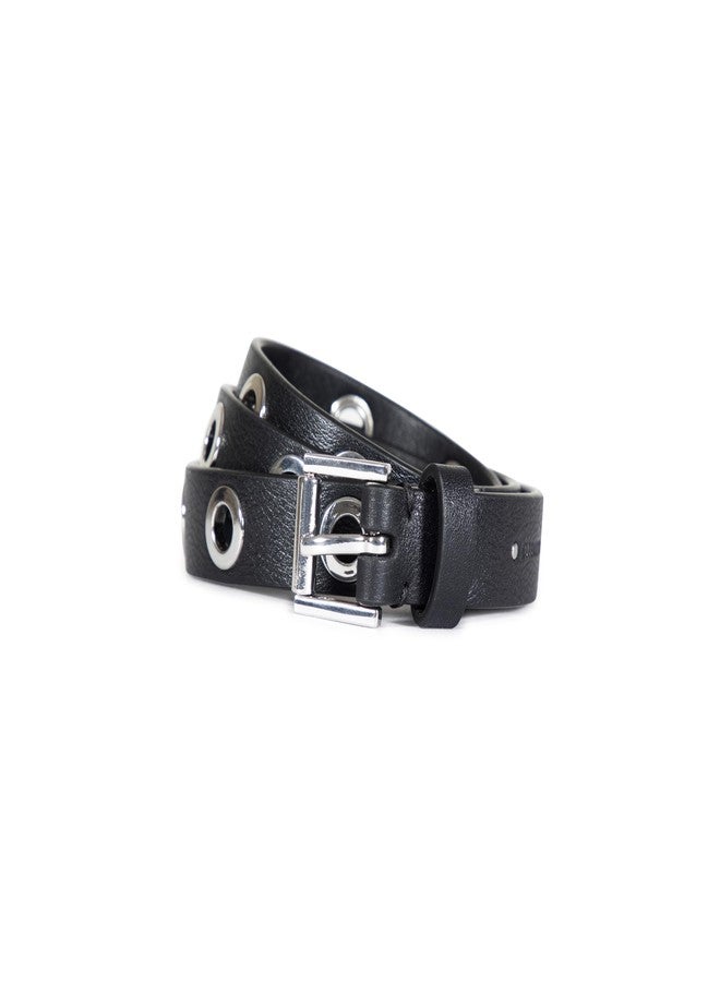 AllSaints Women's 1 Inch Eyelet Leather Belt, Fully Adjustable with Roller Buckle, Black, M-L - Image 1
