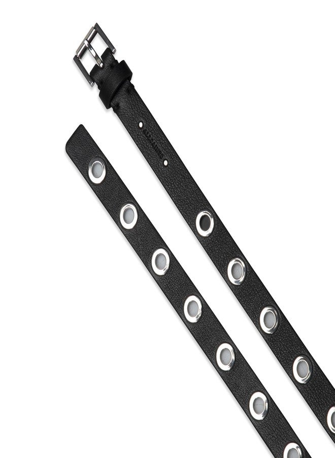 AllSaints Women's 1 Inch Eyelet Leather Belt, Fully Adjustable with Roller Buckle, Black, M-L - Image 3