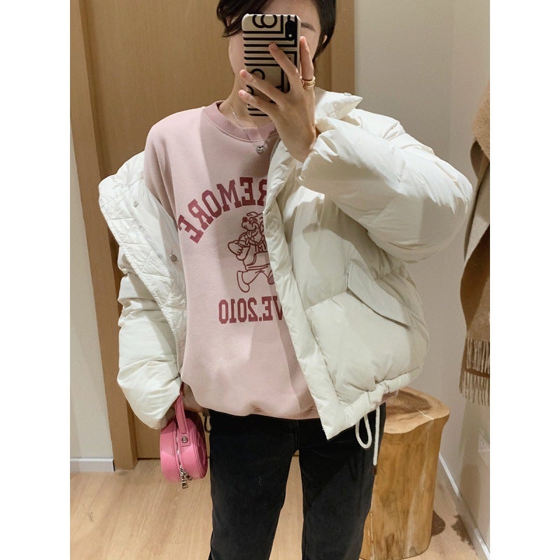 Autumn and Winter New Letter Round Neck Korean Style Niche Casual Couples Sweatshirt Womens Ins Lazy Style Design Sense Coat Trendy Pink Shrimp - Image 3