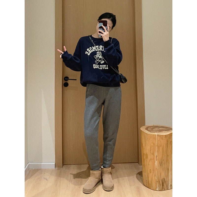 Autumn and Winter New Letter Round Neck Korean Style Niche Casual Couples Sweatshirt Womens Ins Lazy Style Design Sense Coat Trendy Pink Shrimp - Image 5