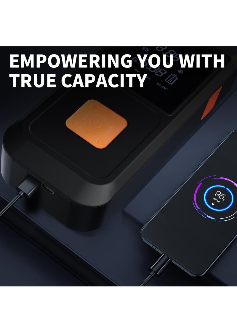 Portable Car Jump Starter,12V Cordless Rechargeable Emergency Battery Jump Starter,LED Light,8000mAh Digital Tire Air Compressor with Gauge Black